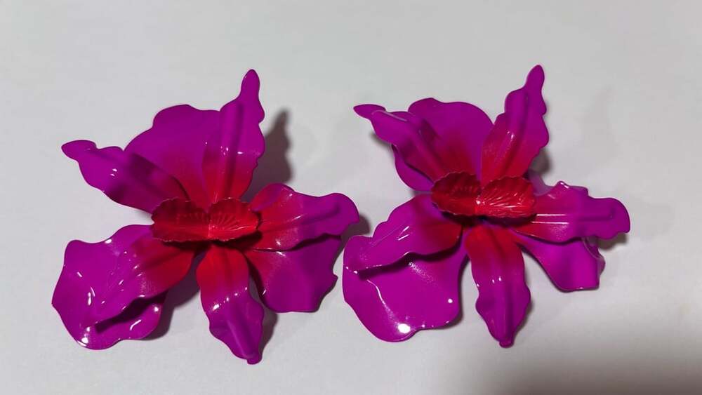3D Orchid Flower Statement Stud Earrings Pink Matte